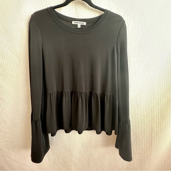 Elizabeth and James Women’s Black Peplum Long Sleeve Blouse Size-S - Picture 1 of 6